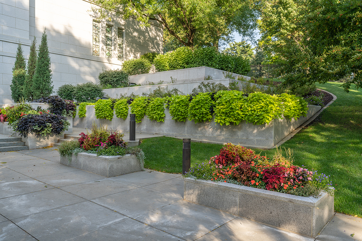 Tiered garden planters at commercial site