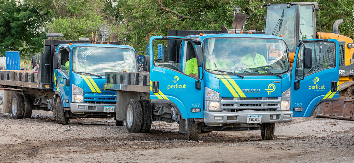 Perficut trucks lined up at a site